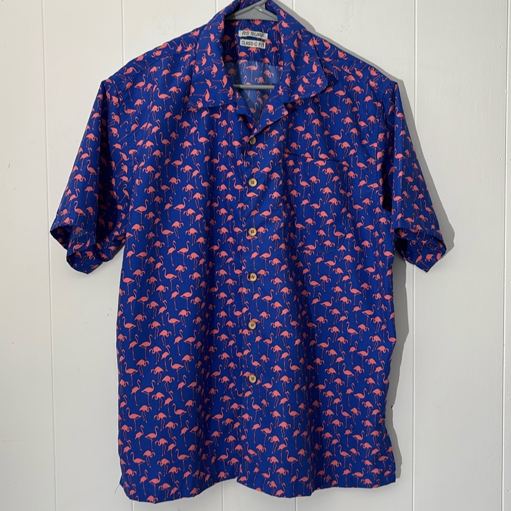 RS SURF Men’s Pink Flamingo Casual Button Down Shirt Size M Classic Fit